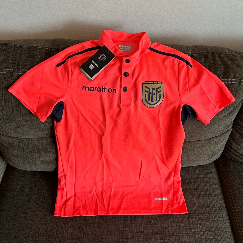 Marathon Authentic Ecuador Team Soccer Orange Pre Match Polo Shirt Men’s Sz: S - Picture 2 of 4